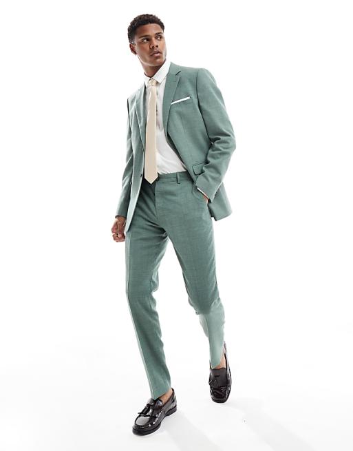 Selected Homme linen mix slim fit suit in green