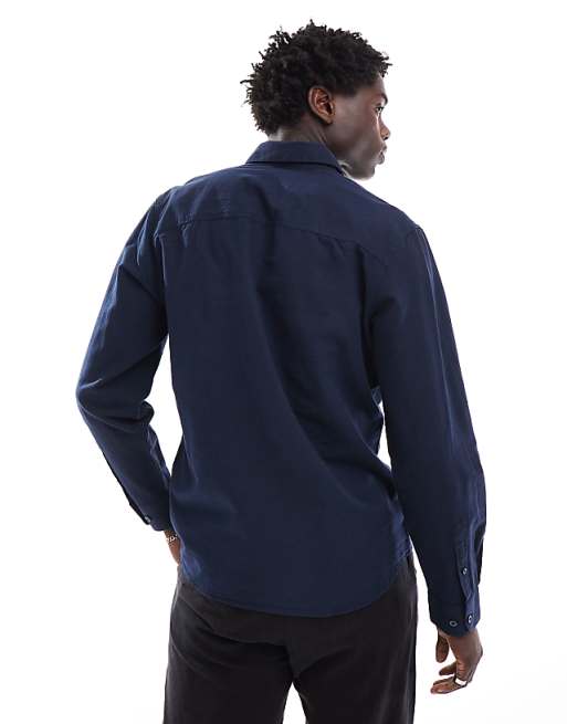 Selected Homme Long Sleeve Linen Shirt In Navy