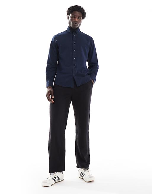 Selected Homme Long Sleeve Linen Shirt In Navy