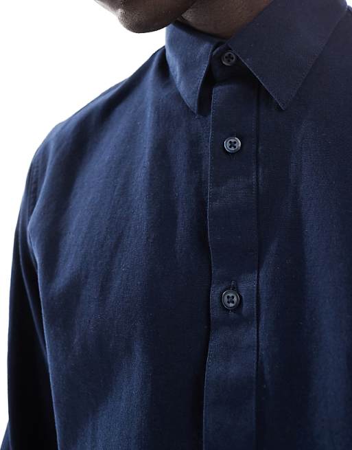 Selected Homme Long Sleeve Linen Shirt In Navy