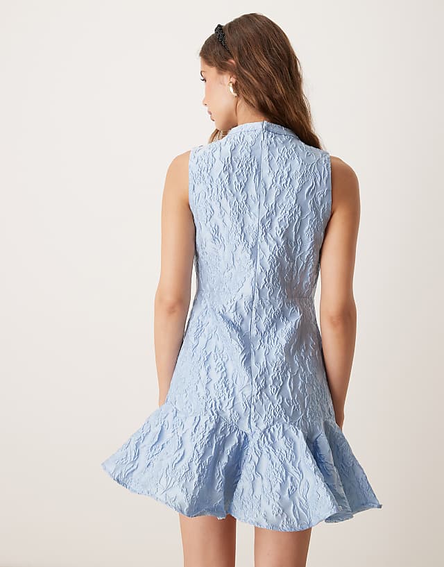 Sister Jane Contrast Bow Ruffle Hem Mini Dress In Powder Blue