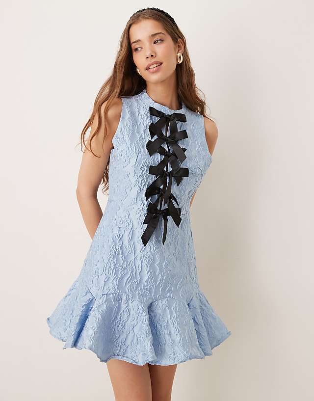 Sister Jane contrast bow ruffle hem mini dress in powder blue