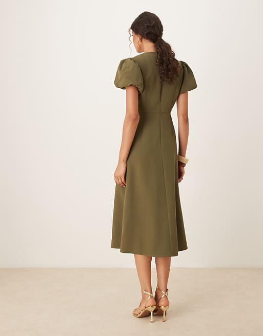 Sister Jane Embellished Button Midi Dress In Deep Olive