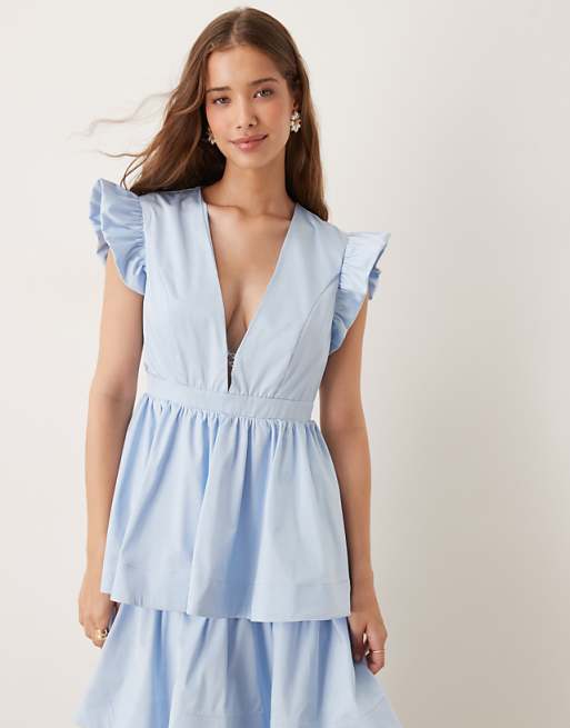 Sister Jane Plunge Tiered Midaxi Dress In Powder Blue
