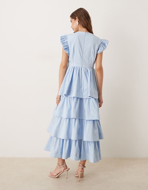Sister Jane Plunge Tiered Midaxi Dress In Powder Blue