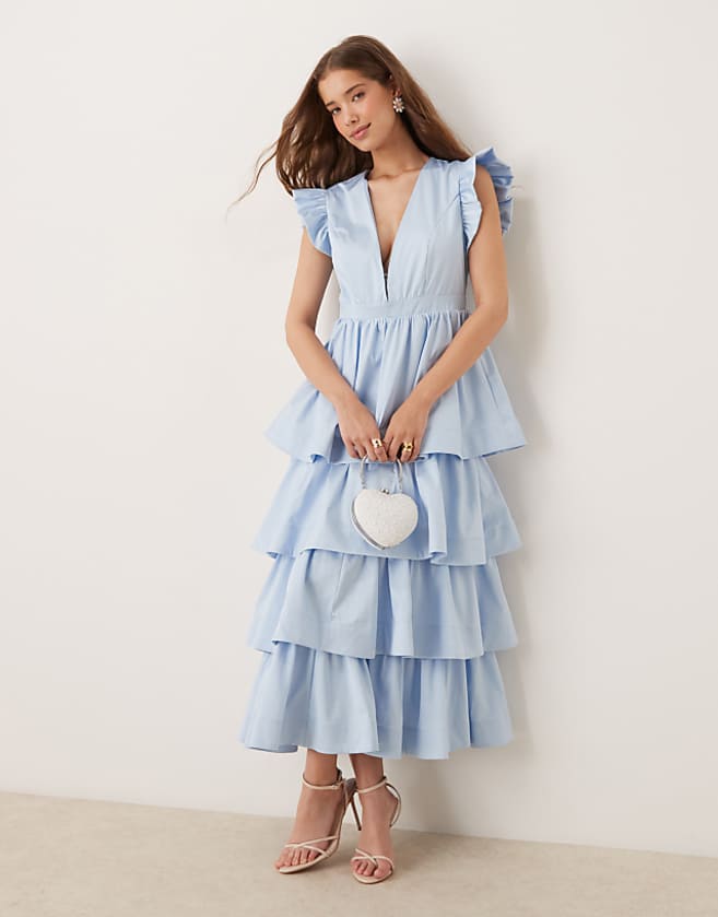 Sister Jane plunge tiered midaxi dress in powder blue