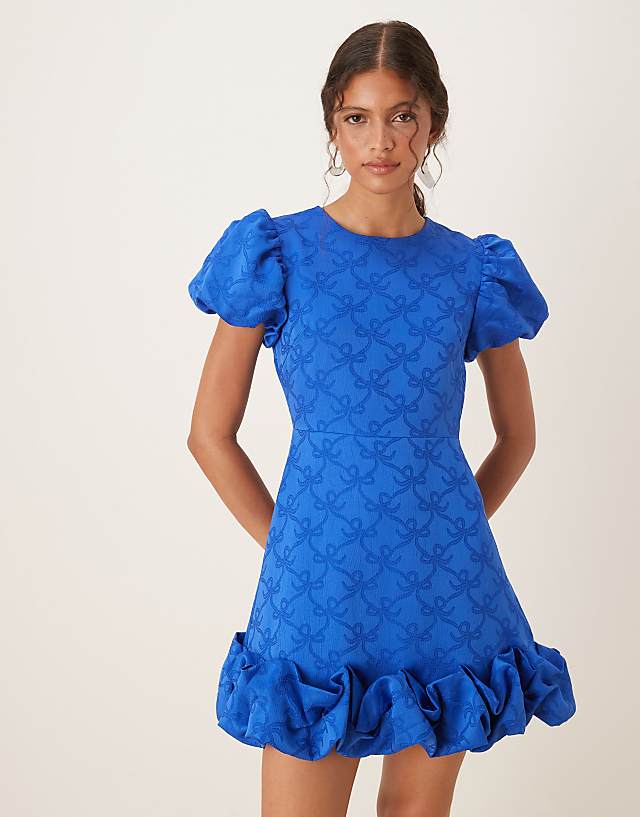 Sister Jane Puff Sleeve Bubble Hem Mini Dress In Cobalt
