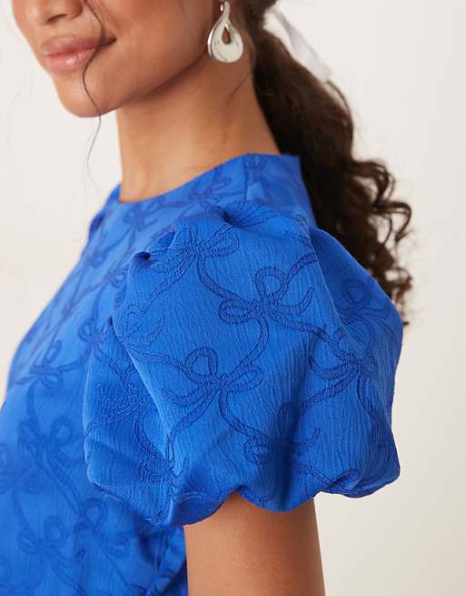 Sister Jane Puff Sleeve Bubble Hem Mini Dress In Cobalt