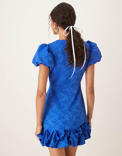 Sister Jane Puff Sleeve Bubble Hem Mini Dress In Cobalt