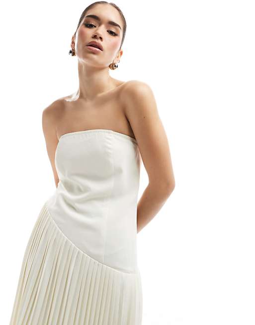 Six Stories Bridal Drop Waist Asymmetric Maxi Dress In Ivory