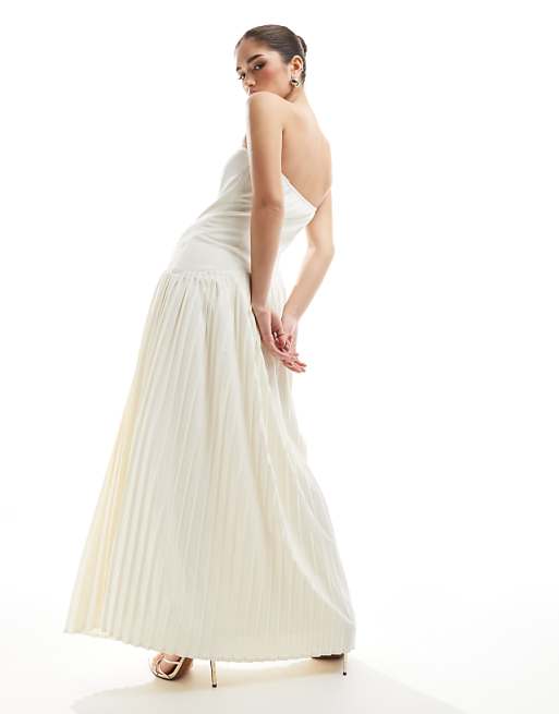 Six Stories Bridal Drop Waist Asymmetric Maxi Dress In Ivory