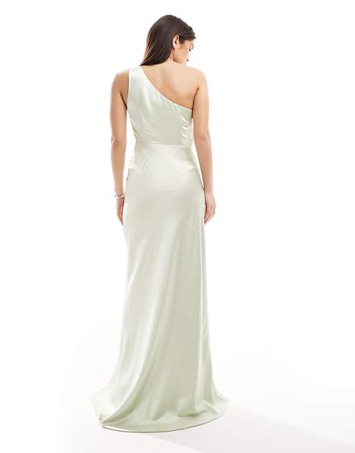 Six Stories Bridesmaid Asymmetric Cowl Satin Maxi Dress In Mint Green