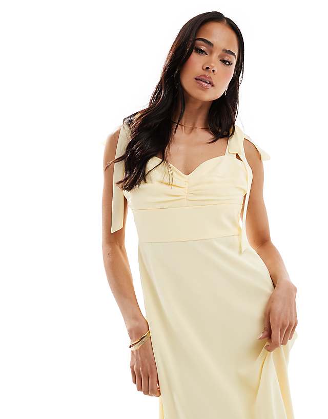 Six Stories Bridesmaid Bow Shoulder Chiffon Maxi Dress In Lemon