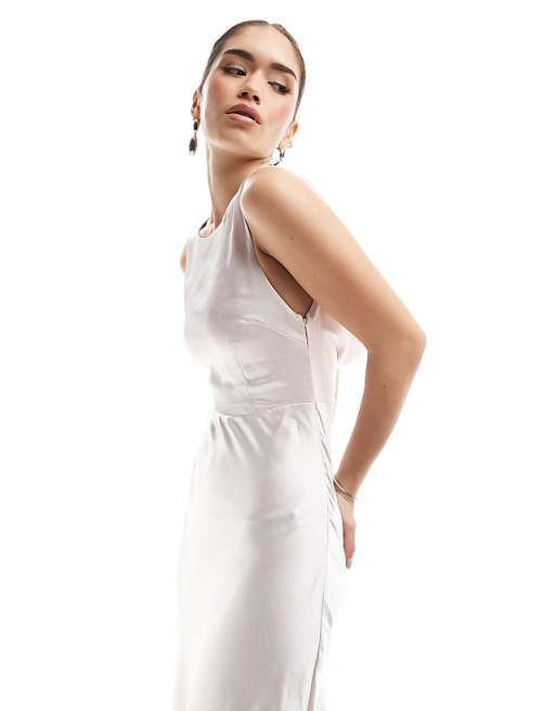 Six Stories Bridesmaid Cowl Back Satin Maxi Dress In Powder Pink