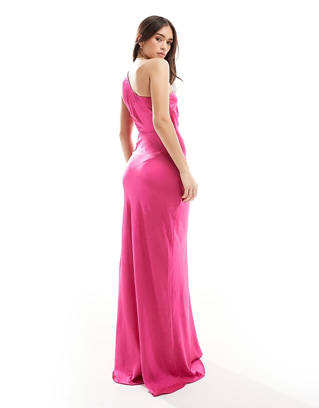 Six Stories Bridesmaid One Shoulder Satin Maxi Dress In Fuchsia Pink