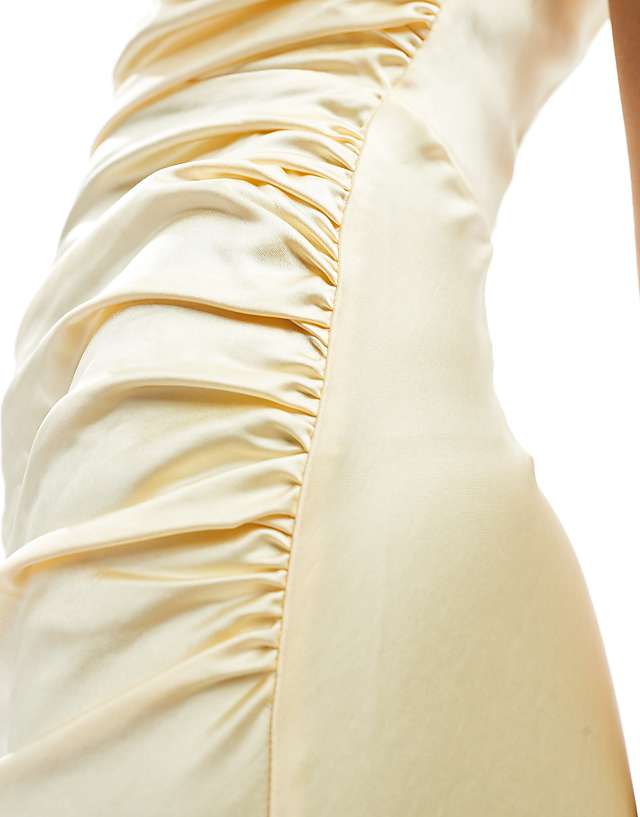 Six Stories Bridesmaid One Shoulder Satin Maxi Dress In Lemon