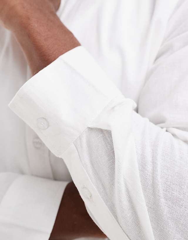 Sol Beach Linen Long Sleeve Beach Shirt In White