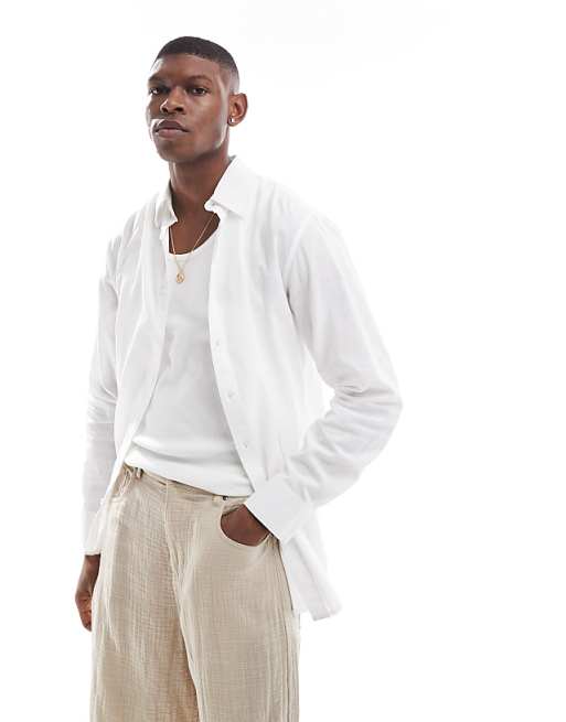 Sol Beach Linen Long Sleeve Beach Shirt In White
