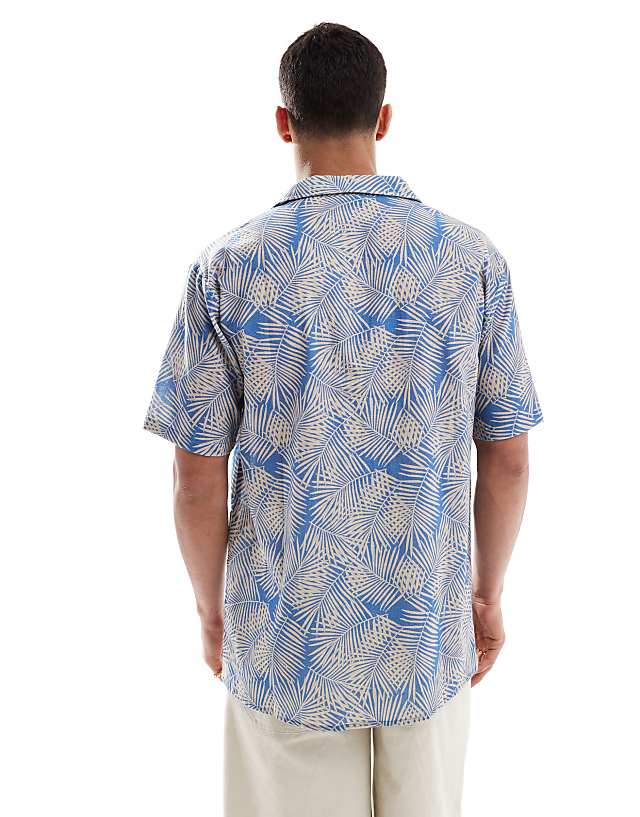 Sol Beach Palm Print Linen Beach Shirt In Light Blue