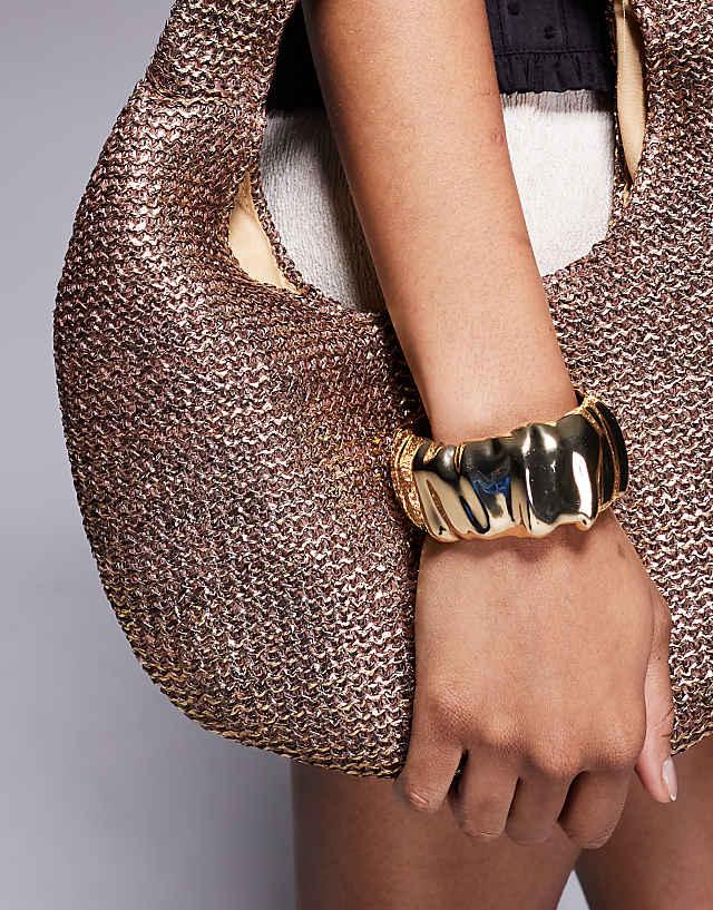 South Beach Curved Woven Shoulder Bag In Bronze
