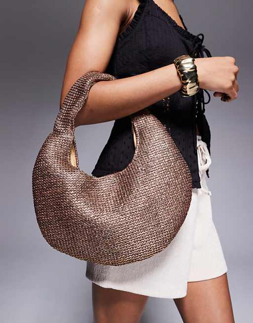 South Beach curved woven shoulder bag in bronze