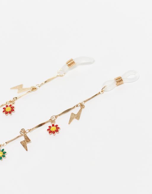 South Beach Flower Embellished Sunglasses Chain In Gold