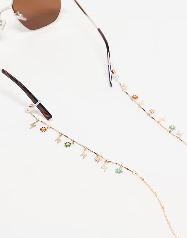South Beach Flower Embellished Sunglasses Chain In Gold