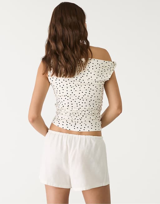 Stradivarius Linen Blend Shorts With Drawstring In White