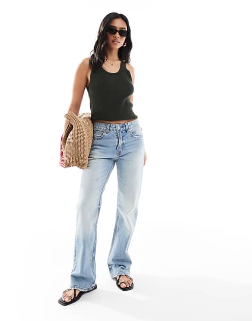 Stradivarius Petite D98 straight leg jeans in light blue wash