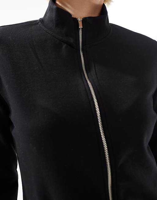 Stradivarius Soft Touch Zip Through Track Jacket In Black