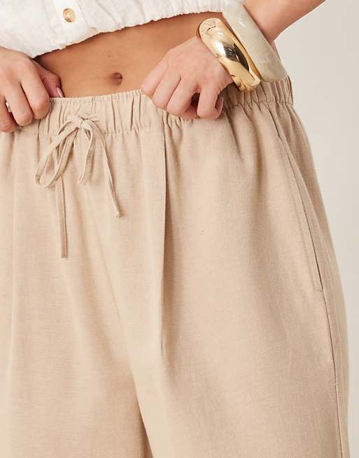 Stradivarius STR Linen Look Trouser With Drawstring In Stone
