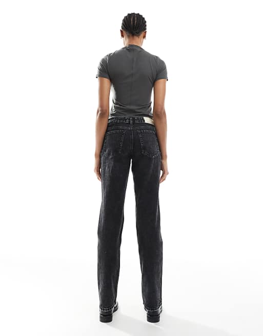 Stradivarius Tall D03 Low Waisted Straight Leg Jean In Black Wash