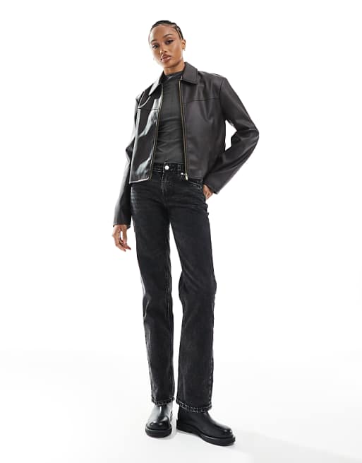 Stradivarius Tall D03 Low Waisted Straight Leg Jean In Black Wash