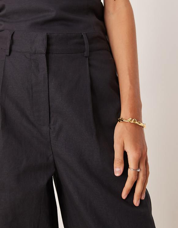 Tala Heavyweight Linen Tailored Wide Leg Trousers In Black