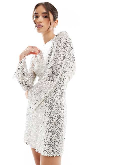 TFNC Bridal Cowl Back Sequin Mini Dress In White