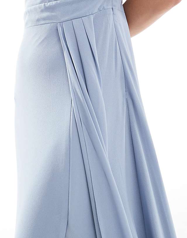 TFNC Bridesmaid Chiffon Maxi Dress With Wrap Skirt In Dusty Blue