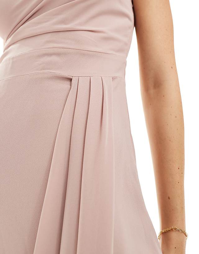 TFNC Bridesmaid Chiffon One Shoulder Drape Maxi Dress In Soft Pink