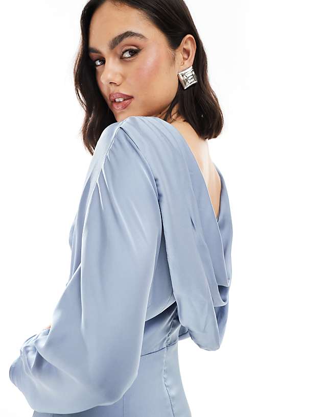 TFNC Bridesmaid Cowl Back Maxi Dress In Dusty Blue