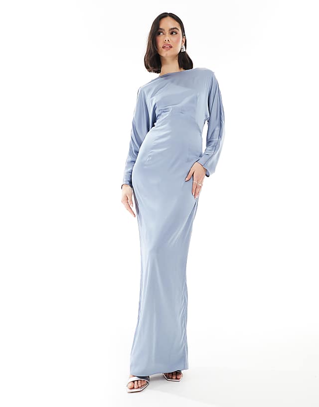 TFNC Bridesmaid Cowl Back Maxi Dress In Dusty Blue