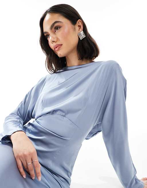 TFNC Bridesmaid Cowl Back Maxi Dress In Dusty Blue