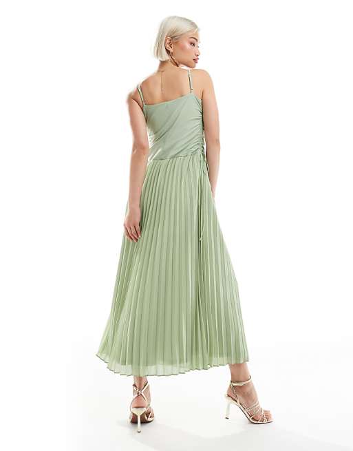 TFNC Bridesmaid Cowl Neck Maxi Dress With Pleated Skirt In Sage Green