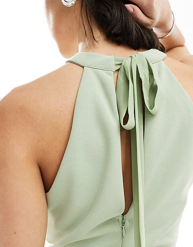 TFNC Bridesmaid High Neck Maxi Dress With Full Skirt In Sage Green