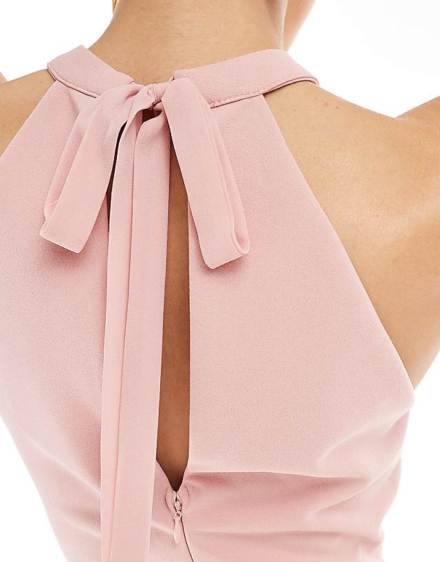 TFNC Bridesmaid High Neck Maxi Dress With Full Skirt In Dusky Pink