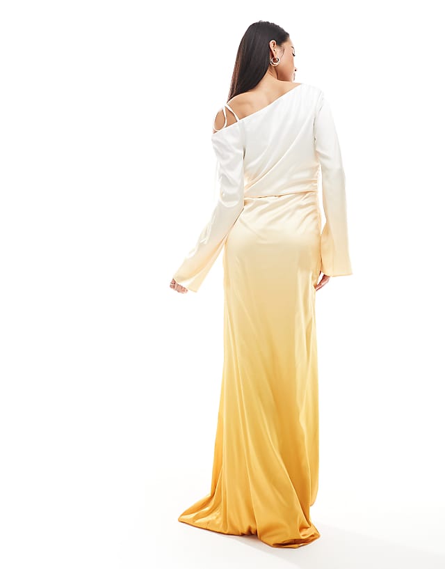 TFNC Bridesmaid Long Sleeve Ombre Maxi Dress In Yellow