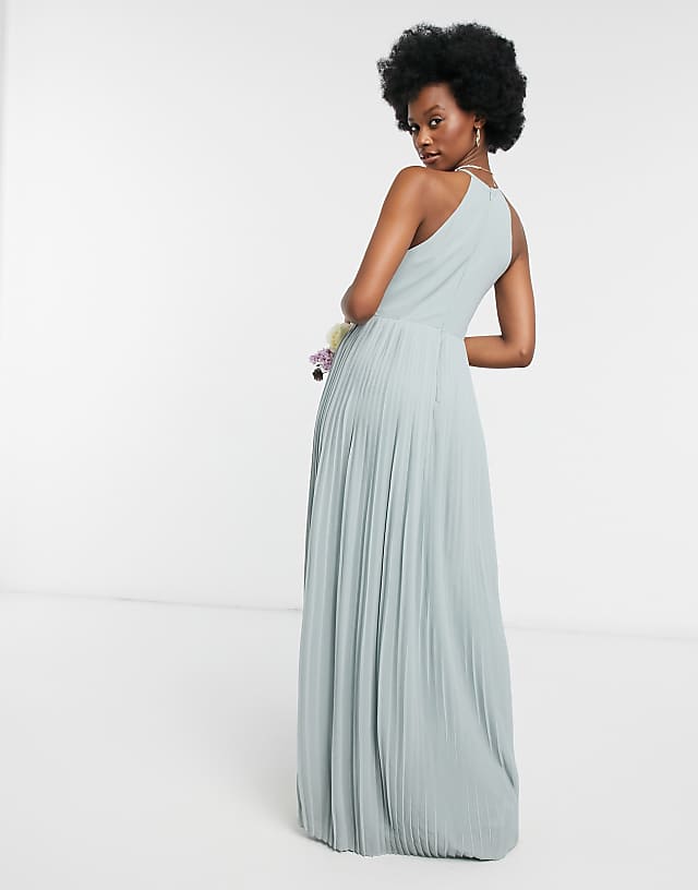 TFNC Bridesmaid Pleated Wrap Detail Maxi Dress In Sage