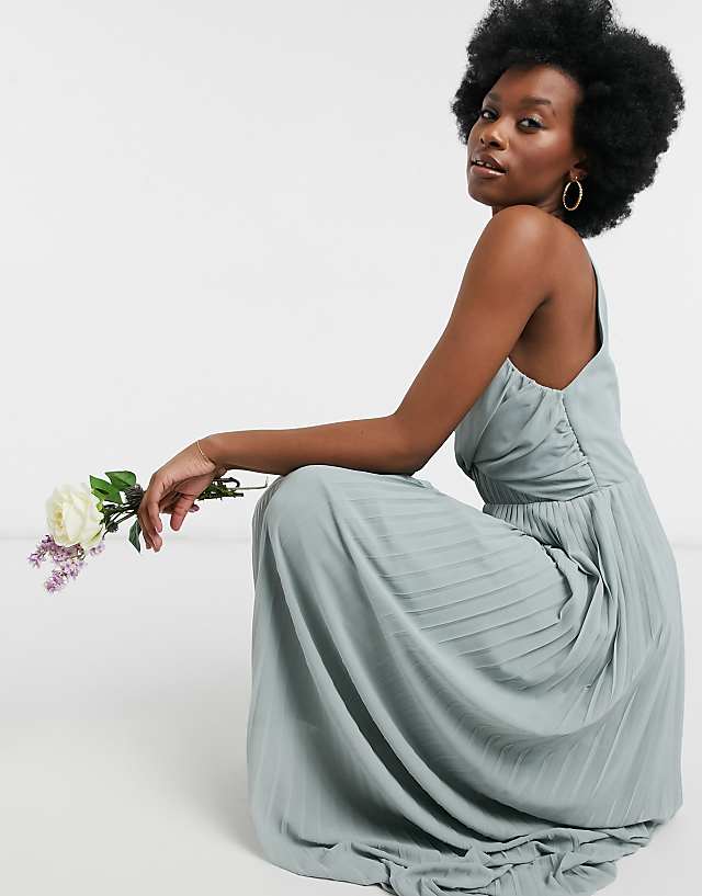 TFNC Bridesmaid Pleated Wrap Detail Maxi Dress In Sage