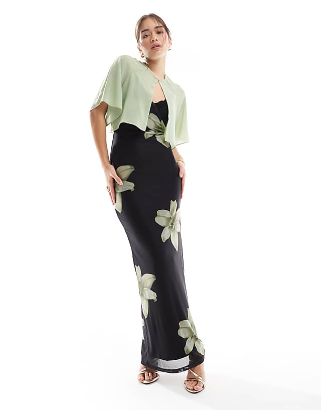 TFNC Bridesmaids Chiffon Mini Cape In Sage Green