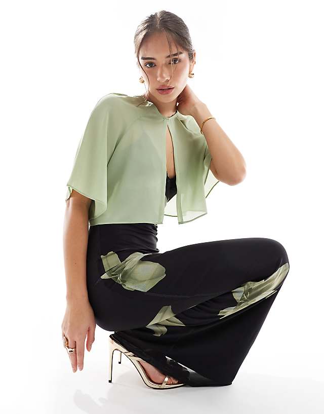 TFNC Bridesmaids chiffon mini cape in sage green