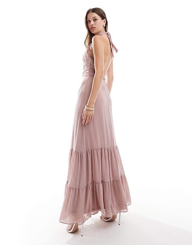 TFNC Bridesmaids Halter Neck Dress In Soft Pink