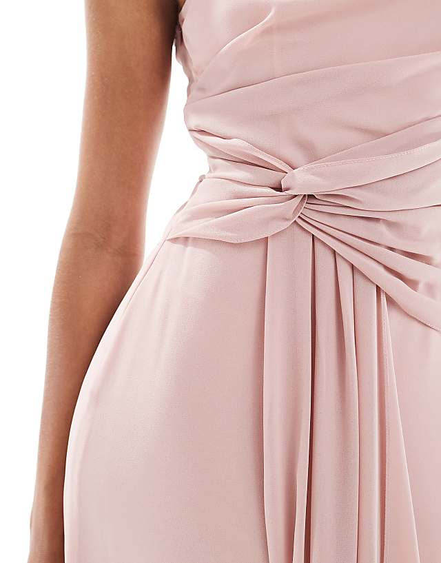 TFNC Bridesmaids One Shoulder Drape Front Maxi Dress In Mauve Pink
